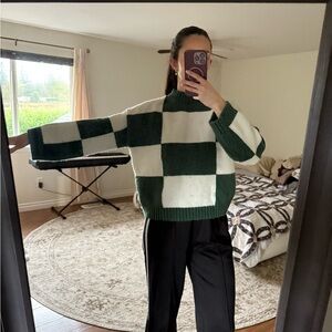 Green and White Checkered Sweater